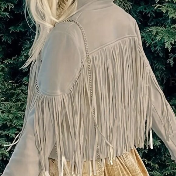 GET YOUR BOOT SCOOTIN’ BOOGIE ON w/this Vintage Faux Suede Fringe Bomber Jacket - Picture 2 of 3